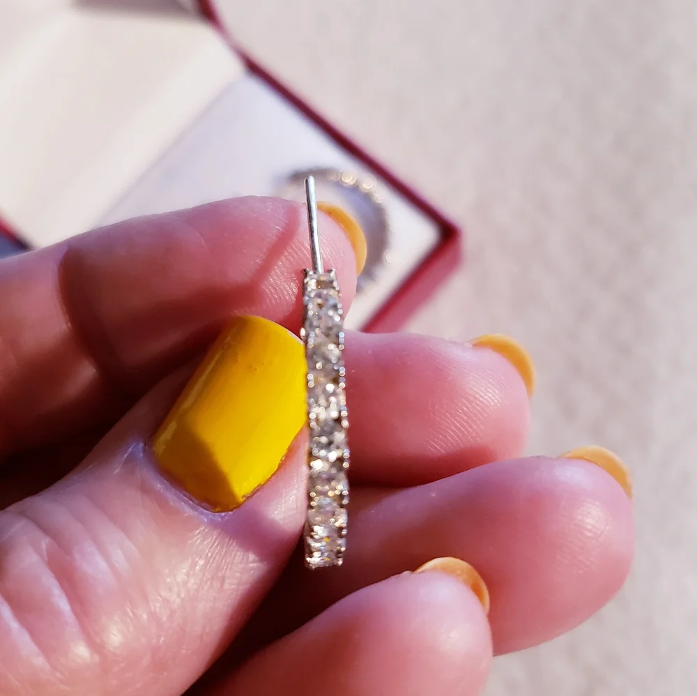 Sterling Silver 925 with Rhinestones Hoops Pierced - Picture 2 of 4